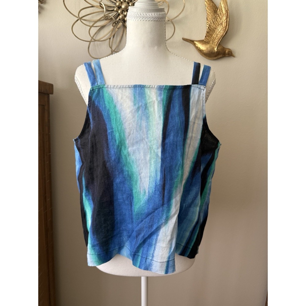 DKNY Pure 100% Linen Tank Top M Blue Caribbean Multi Stripe NWT Summer